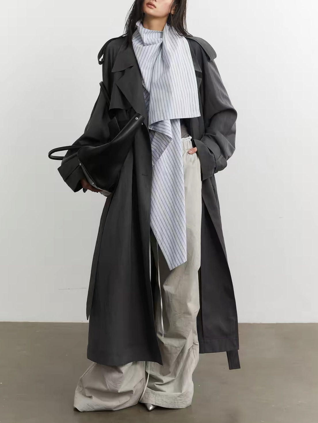 contrast  collar long trench coat
